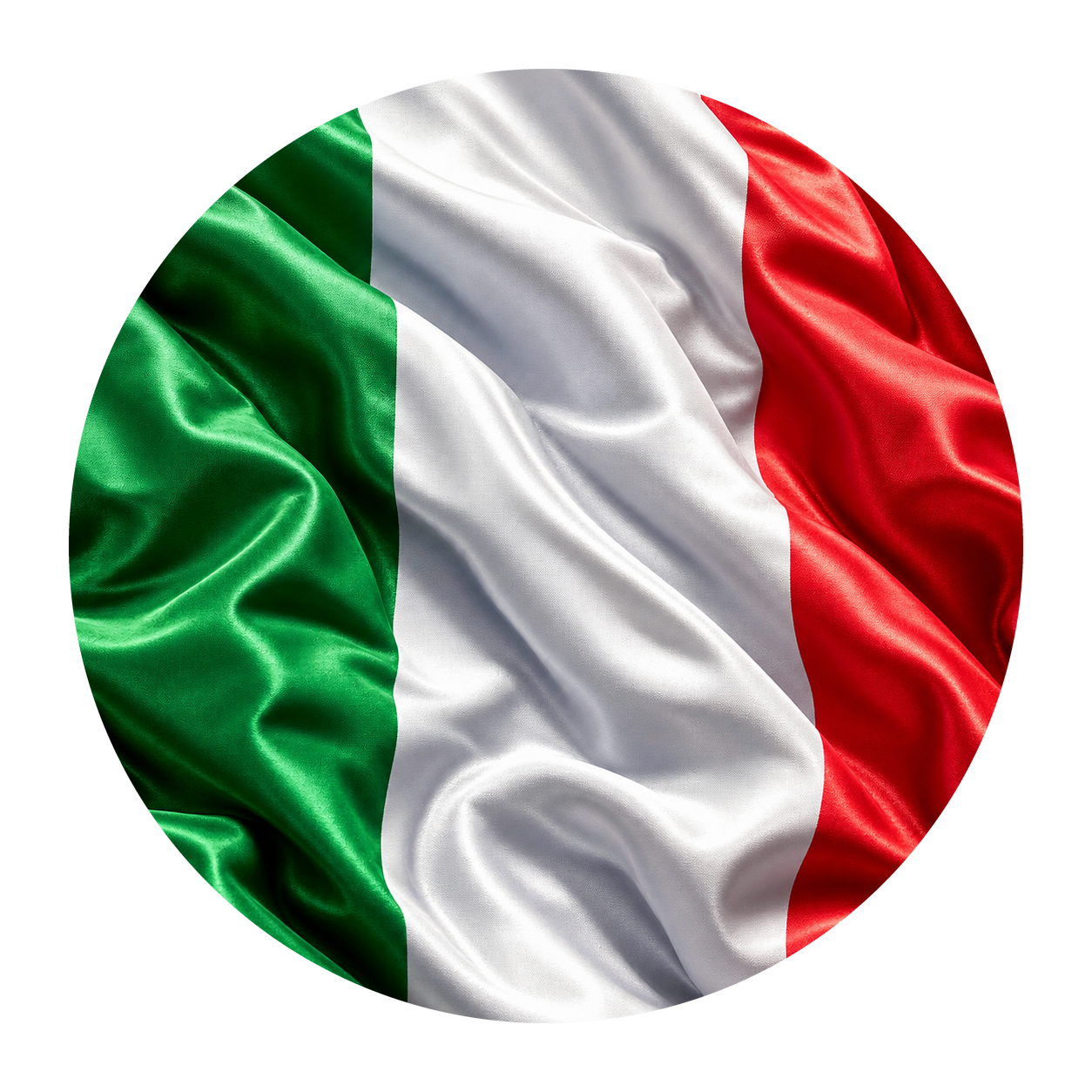 Collection Italie – drapeau italien rond en tissu ondulé